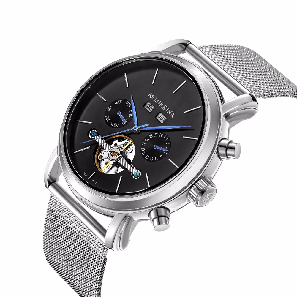 MGORKINA часы с сетчатым ремешком Топ бренд роскошные механические мужские золотые