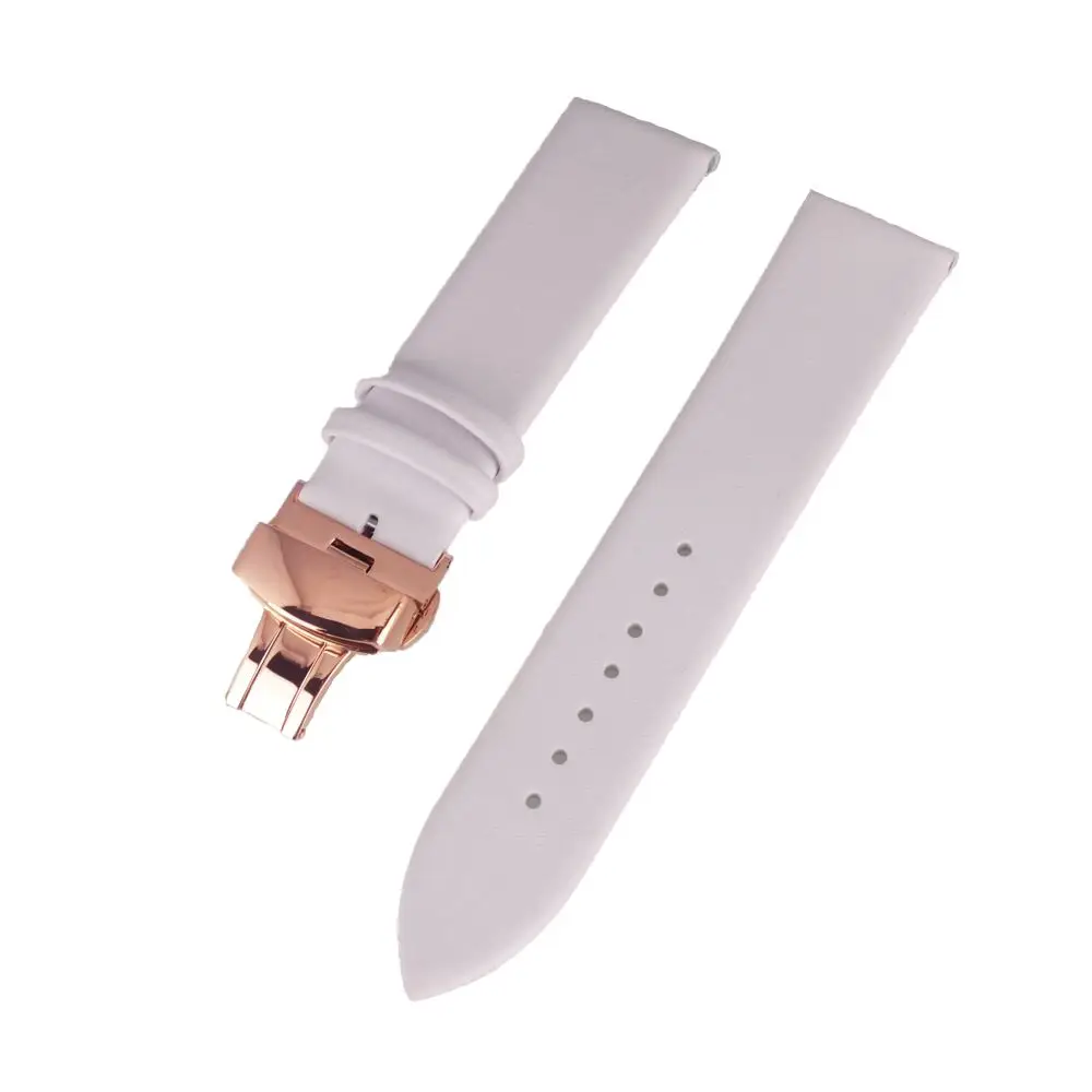 RoseGold whtie Ремешок для часов, тонкие мягкие ремешки из натуральной кожи, 12 мм, 14 мм, 16 мм, 18 мм, 20 мм, 22 мм, мужские Ремешки для наручных часов, застежка, аксессуары для часов - Цвет ремешка: RoseGold whtie