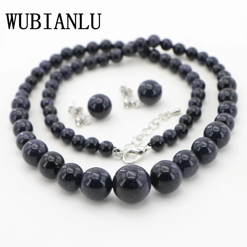 WUBIANLU New 6-14mm Gold Green Blue Sand Galaxy Stars Girls Necklaces For Women Fashion Jewelry Ear Studs Choker Necklace Set | Украшения и