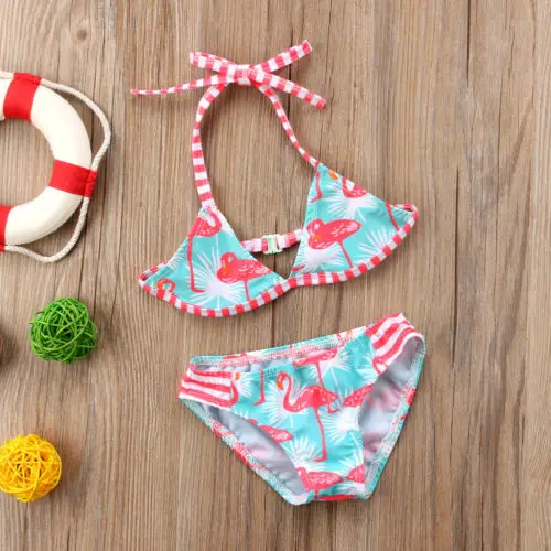 Сексуальный детский купальник-бикини с изображением фламинго для маленьких