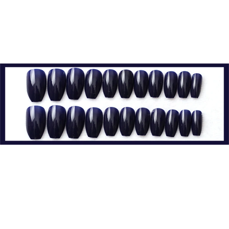 24 шт./компл. темно синий чистый цвет поддельные ногти балерины полный