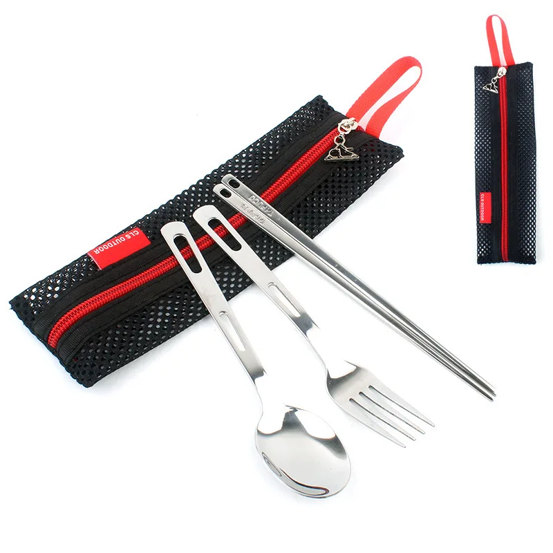 

Outdoor Camping Travel Tourist Tableware Spork Spoon Fork Chopsticks With Bag Portable Picnic Set Cutlery For Hiking Fishing
