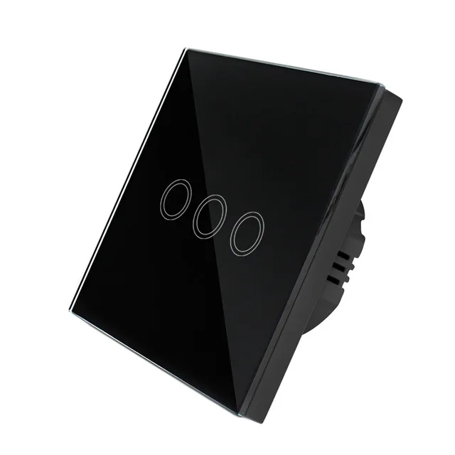 D603 Black Стандарт ЕС/Великобритании, 220 В, светодиодная лампа, сенсорный выключатель, Хрустальная стеклянная панель, Огнеупорный настенный светильник, экранный переключатель, 3 комплекта, 1 способ, для умного дома, сделай сам - Цвет: D603 Black