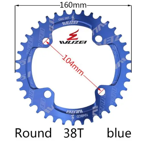 Blue 38T Шатун MTB велосипед 1 скоростная система цепное кольцо шатун дорожный одиночный 104 BCD 32 T/34 T/36 T/38 T 11s 10s 9s 1*11 bmx цепное колесо - Цвет: Blue 38T