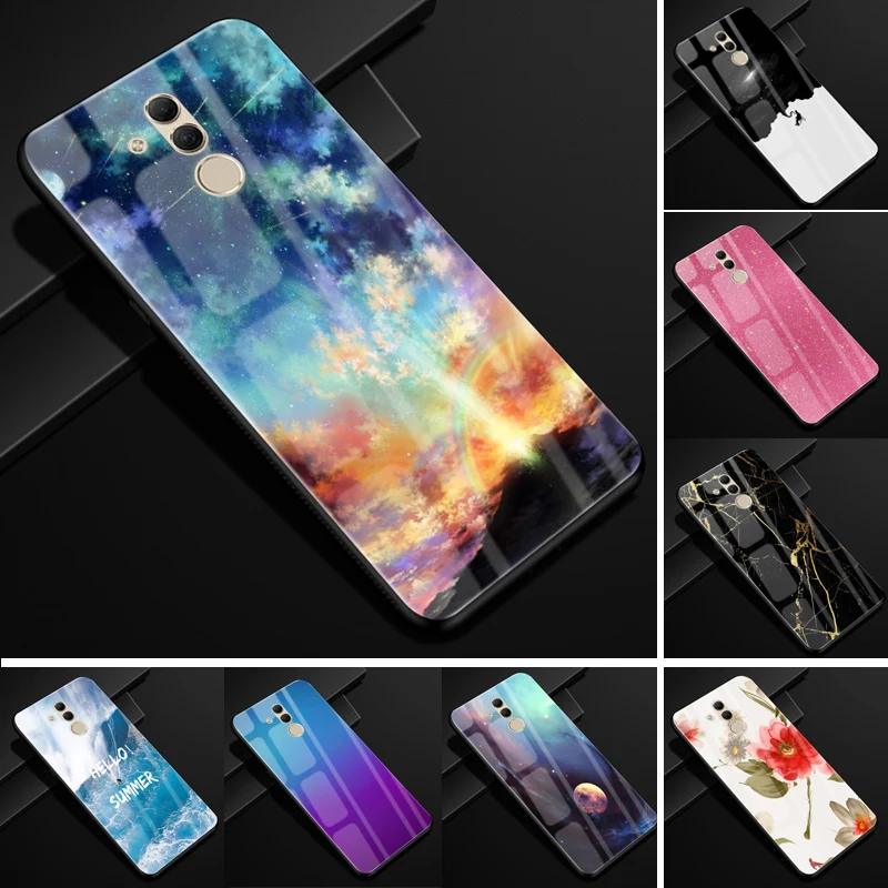 Для huawei mate 20 lite чехол Чехол из закаленного стекла для телефона черный ТПУ бампер чехол для huawei mate 20 lite стеклянная крышка mate 20 lite