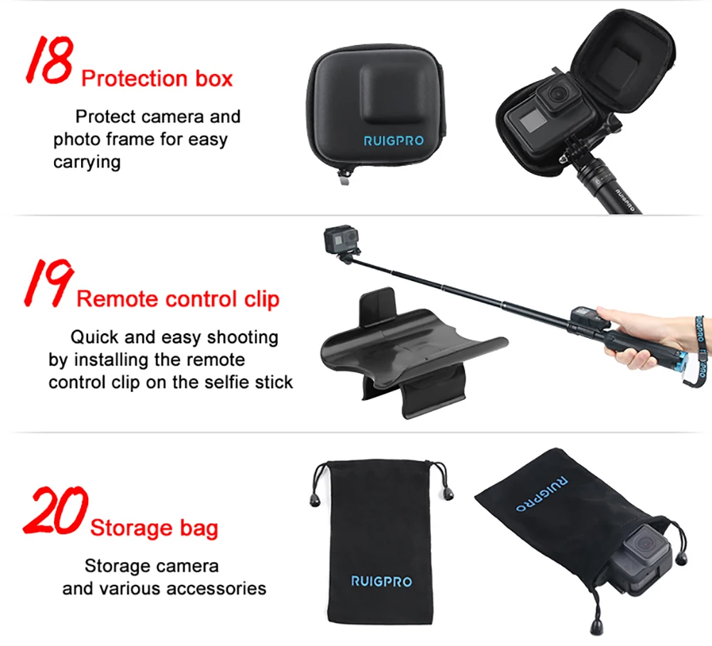 Ruigpro для спортивной камеры gopro, набор для начинающих, для дайвинга, верховой езды, альпинизма, автоспуска, аксессуары для съемки