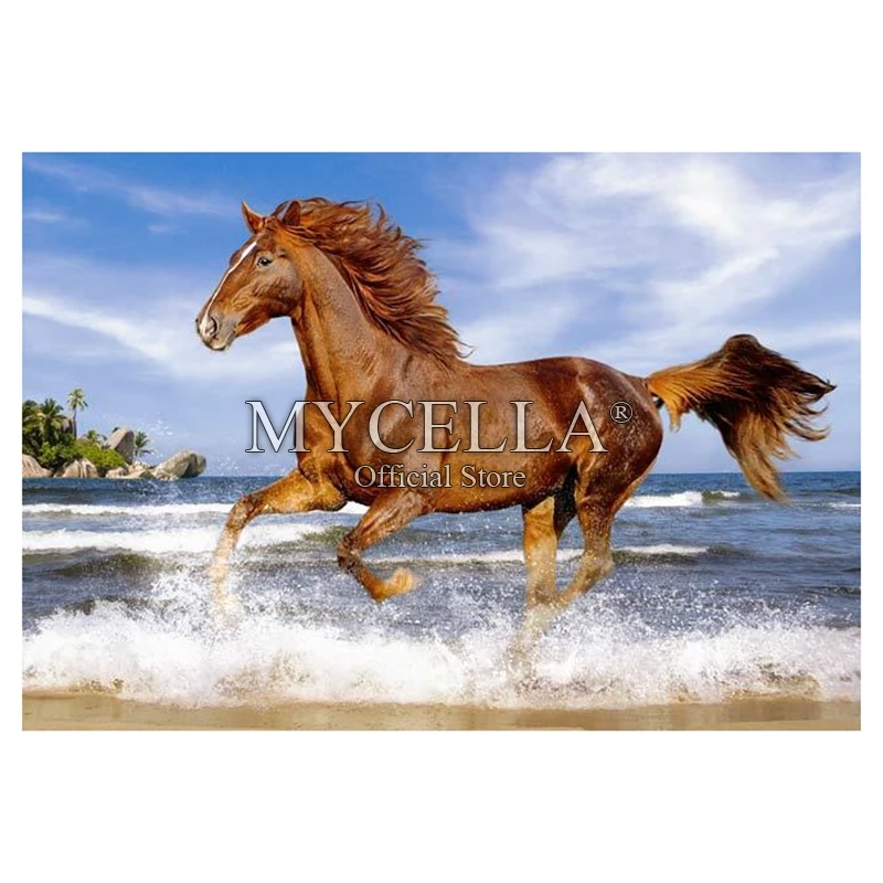 

Animal 5D DIY Diamond Painting Horse on the Beach Crystal Embroidery Cross Stitch Needlework Diamond Mosaic Paintings Decor Gift