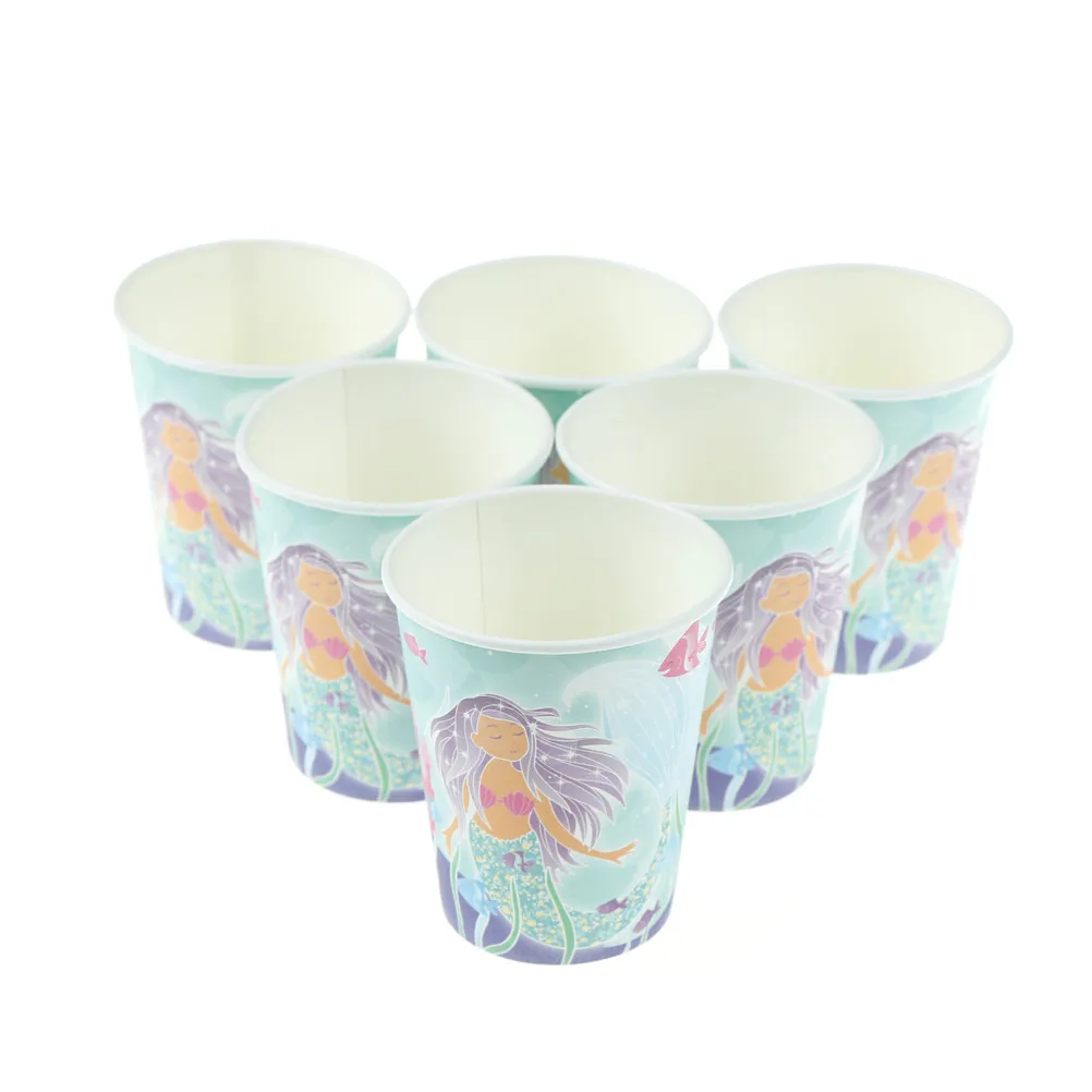 6 шт./лот бумажный стаканчик Русалочки для детской вечеринки на день рождения