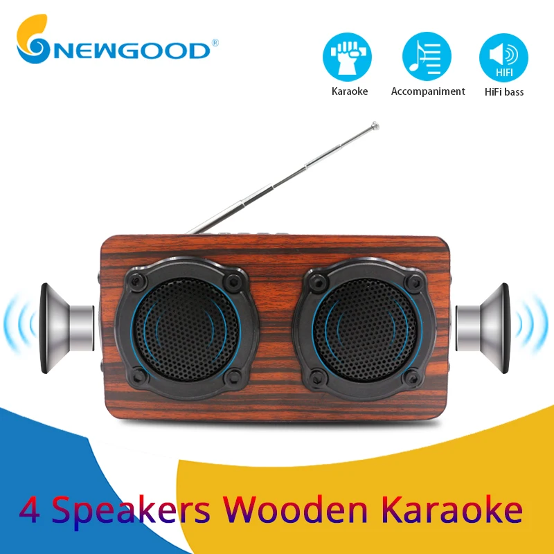 

Деревянный Bluetooth-динамик HIFI, беспроводной двойной громкий динамик, объемный бас, динамик с функцией караоке, громкая связь, FM-радио