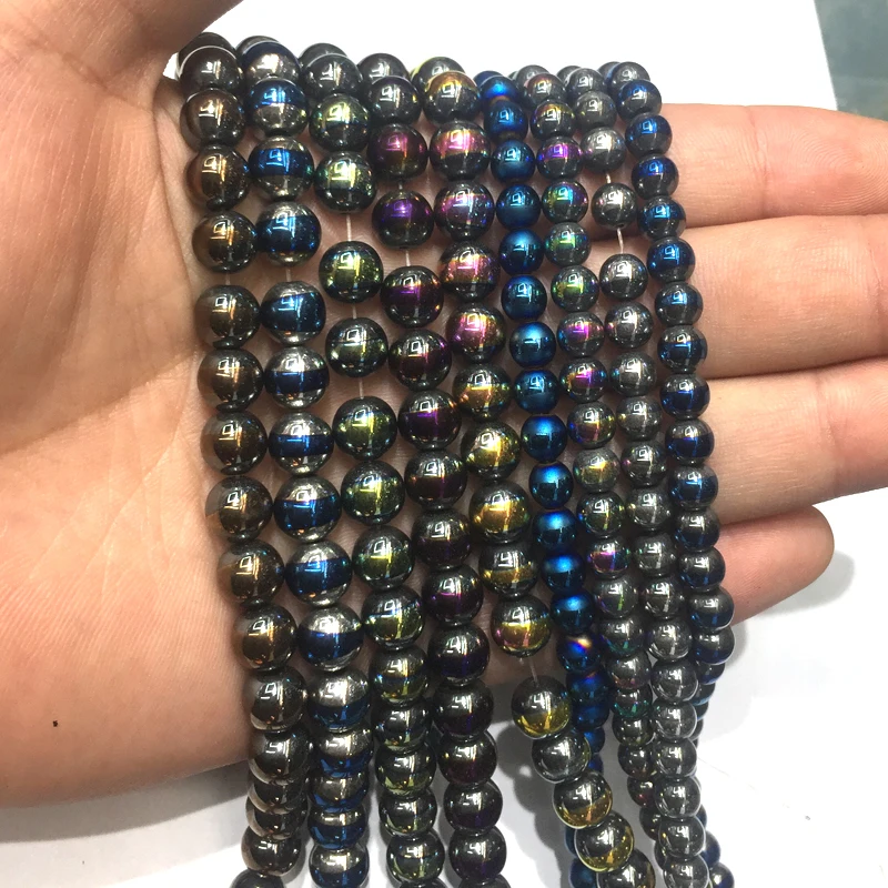 Natural Stone Hematite Beads Round Loose Semi Plating Color 6mm 8mm For DIY Necklace Bracelet Jewelry Making Pick Size15'' |