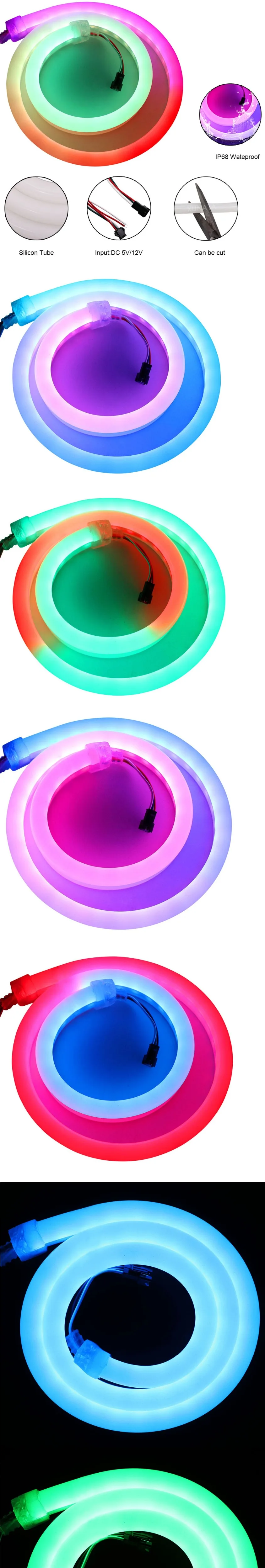Высокая безопасность IP68 Водонепроницаемый 1 м/2 м/5 м светодио дный RGB неоновый свет каната 5050 60 светодио дный s/m пикселей ленты лампы DC5V 12 В открытый декоративные гибкие rgb лента