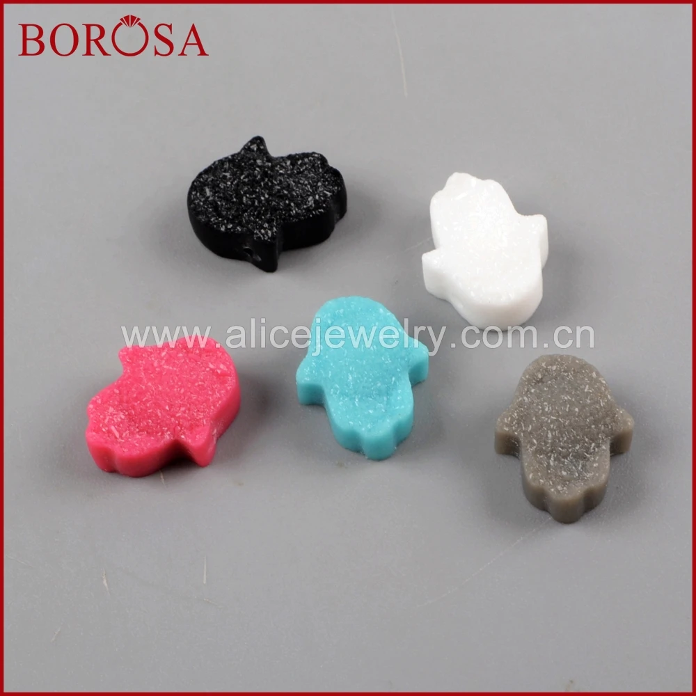 BOROSA Wholesale Jewelry 15pcs Man-made Druzy Hamsa Hand Beads Multicolor Gems Drusy Pendant for Making WX899 | Украшения и