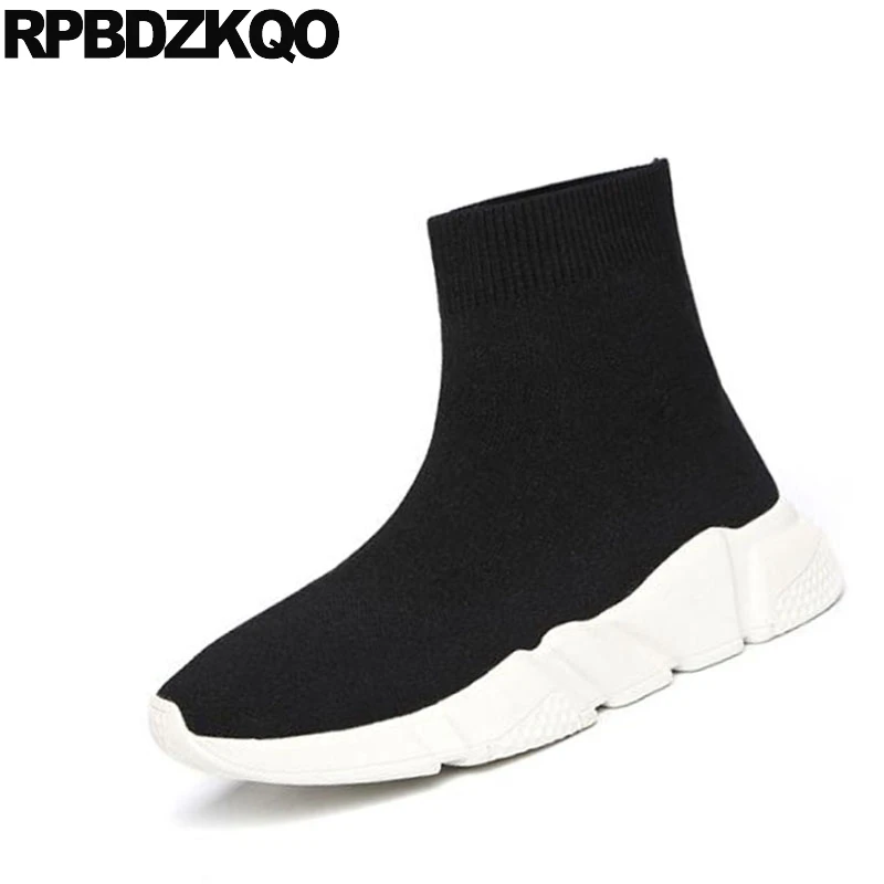 Flat 9 Sneakers Slip On Autumn Black Shoes Stretch Knit Brand Winter Fur Women Ankle Boots 2021 Round Toe Booties Casual Sock | Обувь