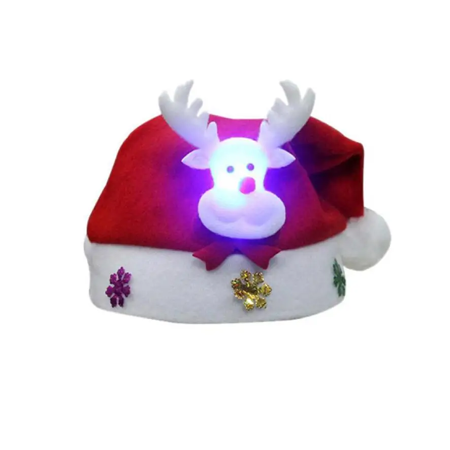 Kids LED Christmas Hat Santa Claus Reindeer Snowman Xmas Gifts Cap Reusable Non-woven Fabrics slight color difference C30726 | Дом и сад