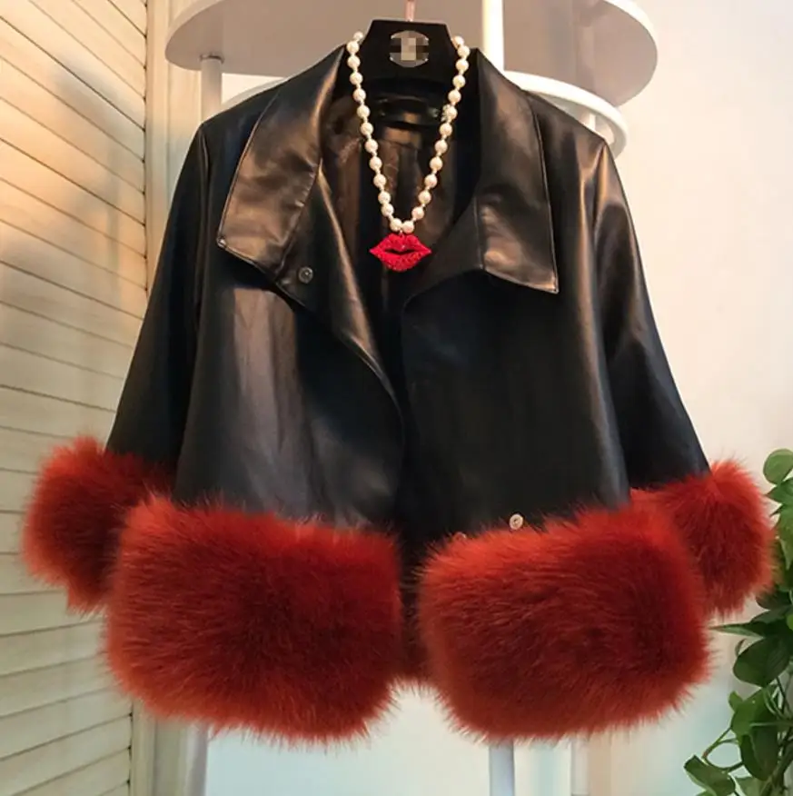 plus size 3XL! autumn winter pu leather patchwork thick coat women fox fur warm short | Женская одежда