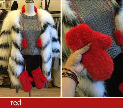 Red Зимние женские норковые перчатки из натурального меха норки перчатки Модные Милые варежки толстые теплые вязаные перчатки из натурального меха варежки - Цвет: Red
