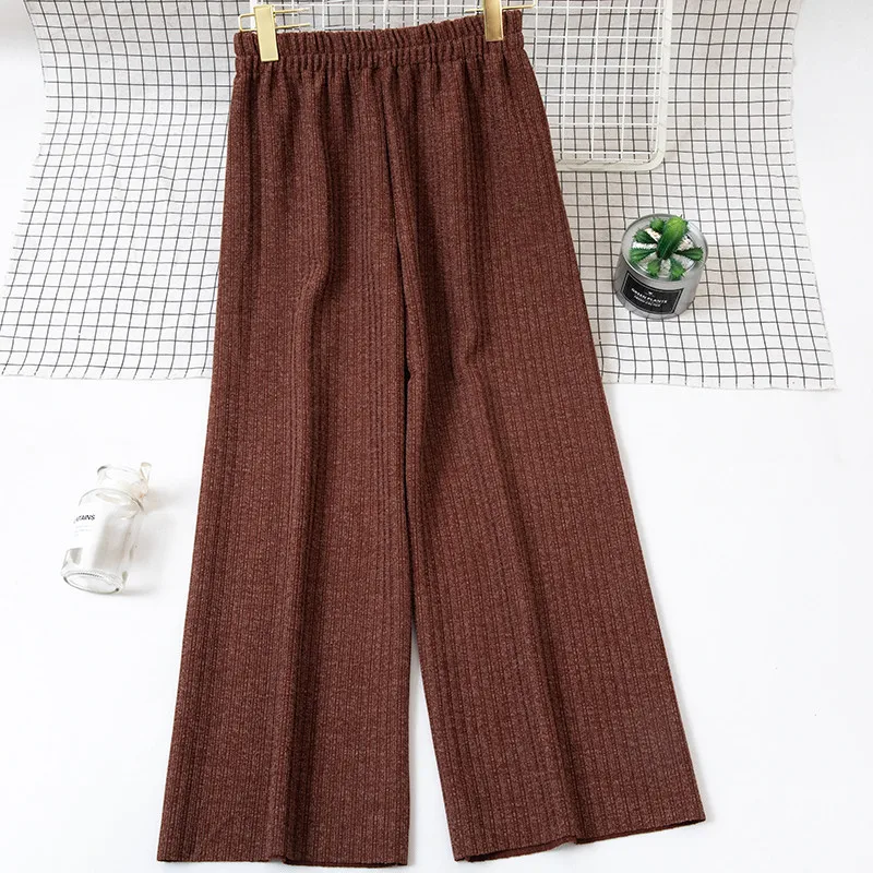 Женские длинные брюки с высокой талией свободные вязаные эластичной резинкой на