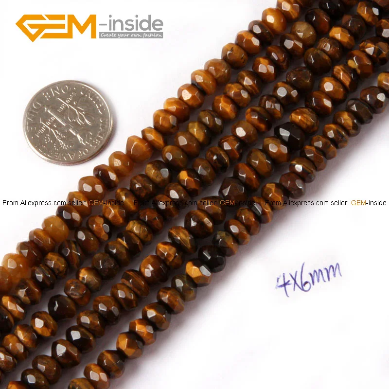 Натуральный каменные бусины-разделители Rondelle с желтым тигровым глазом для