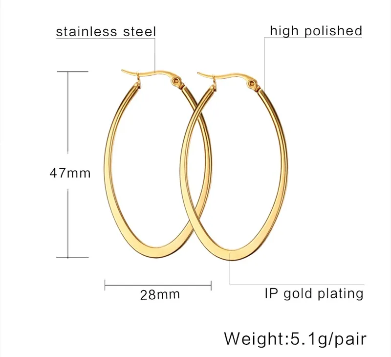 Gold color Vnox Мода Большой Серьги-кольца Для женщин женский Bijoux 316L Нержавеющая сталь уха ювелирных изделий Рождественский подарок не аллергия - Окраска металла: Gold color