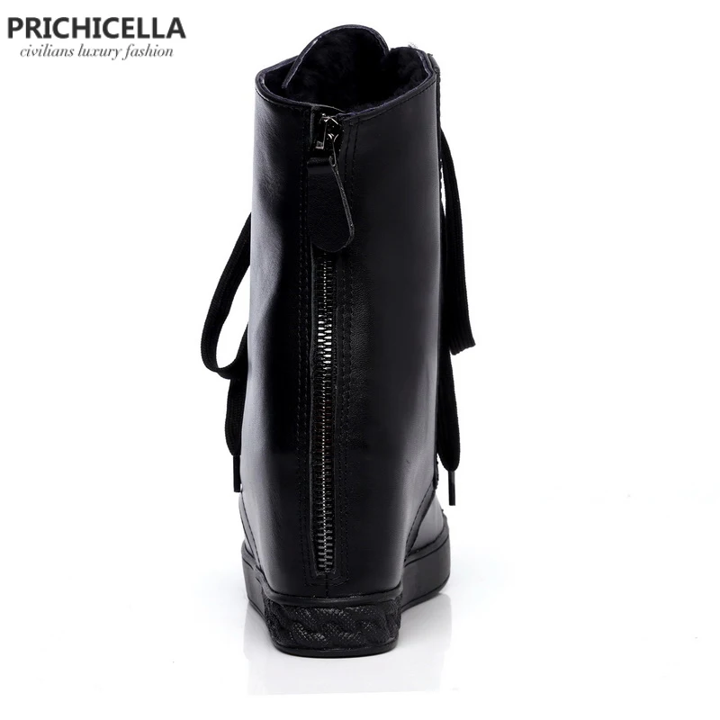 Женские ботильоны на танкетке со шнуровкой PRICHICELLA серебристые зимние ботинки из