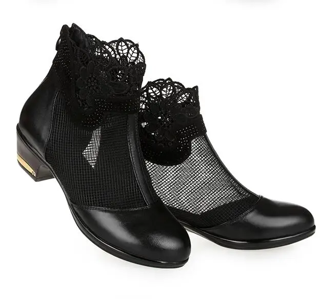 Женские летние сандалии из натуральной кожи с кружевом и перламутром|boots ladies|ankle