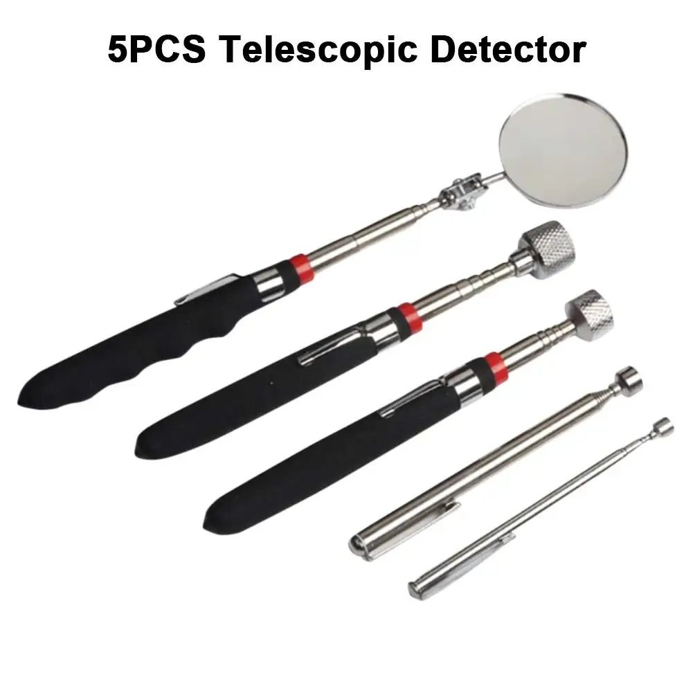 

5PCS Magnetic Pick-up Tool Telescoping Grabber 360 Swivel Inspection Mirror With LED Light For Extra Viewing Pickup