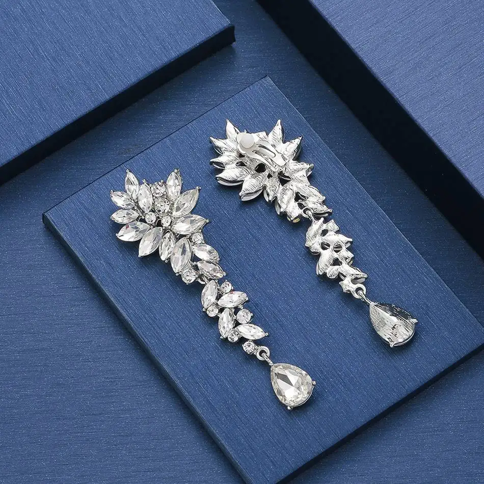 Clip on Earrings Minmin элегантные свадебные висячие серьги с кристаллами для женщин, роскошные длинные висячие серьги с каплевидными каплями, серьги-клипсы MEH1566 - Окраска металла: Clip on Earrings