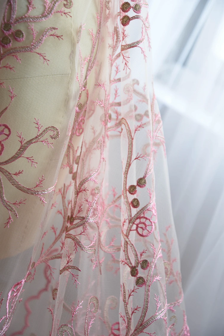 Pink Gold Organza Lace Fabric Scalloped Guipure 1 Yard Bridal Dress | Дом и сад