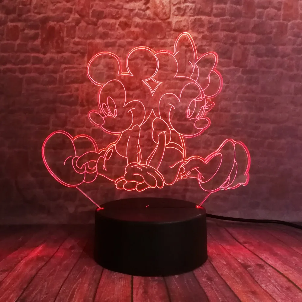 Сидя играя Минни Микки Маус 3D светодиодный ночник 7 цветов USB голографическая лампа для сна ребенка Декор друг игрушки подарки дропшиппинг