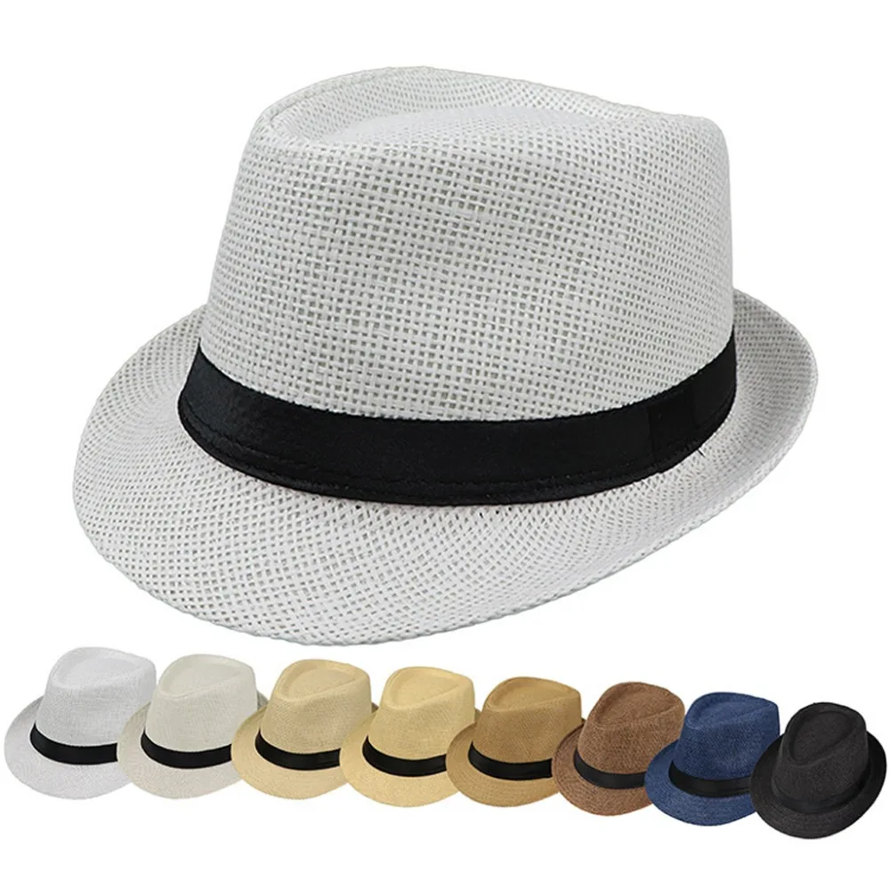 Children Kids Summer Beach Straw Hat Jazz Panama Trilby Fedora Gangster Cap Outdoor Breathable Hats Girls Boys Sunhat | Детская одежда