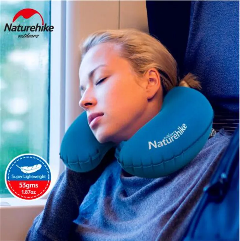 Ультралегкая надувная дорожная подушка NatureHike Пляжная Шейная для отдыха на