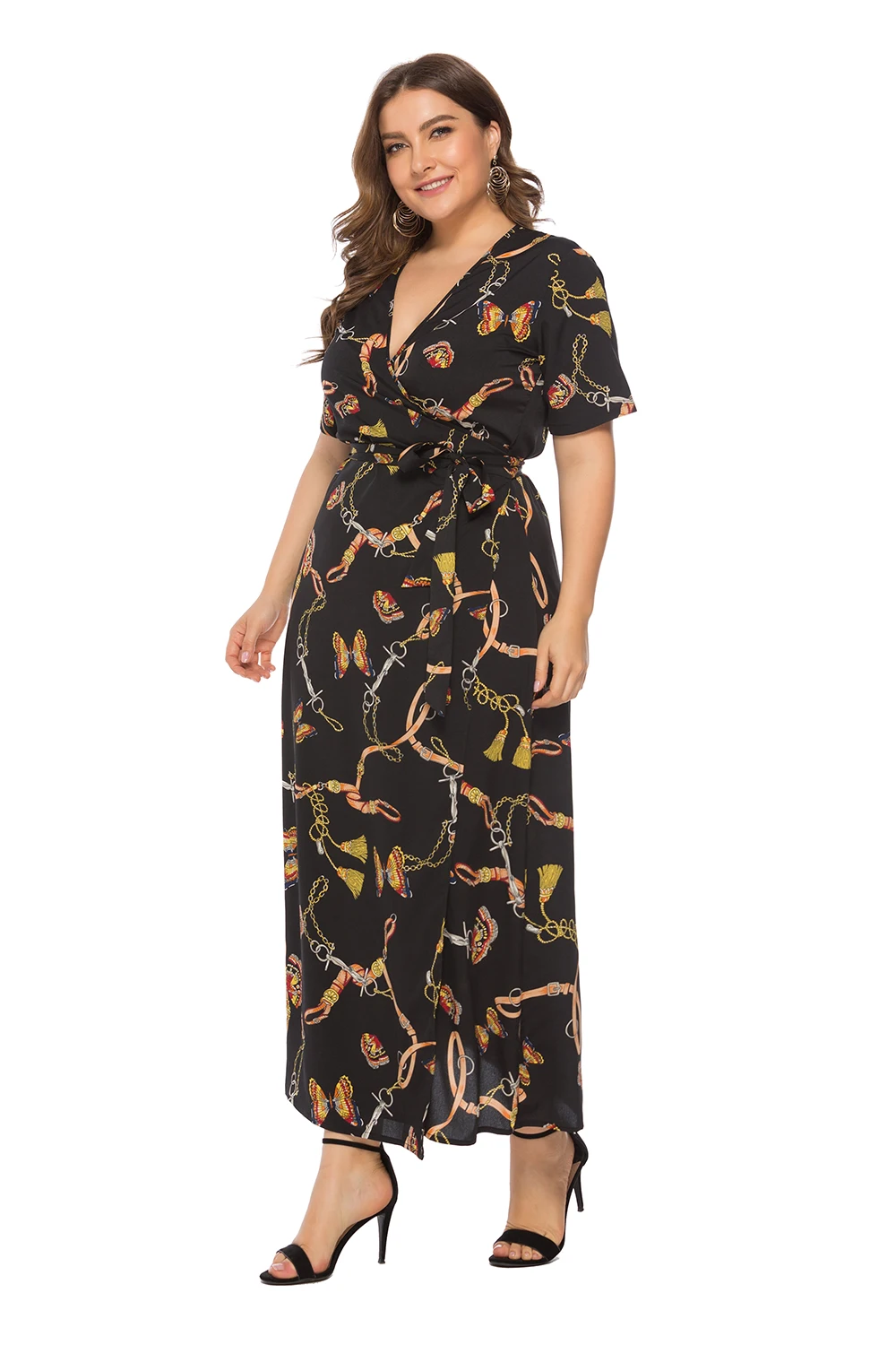 Women Plus Size Leopard Print Dress Sexy Deep V-Neck Short Sleeve 2019 Summer Casual Sheath Loose Ladies Dresses 6XL Vestido | Женская