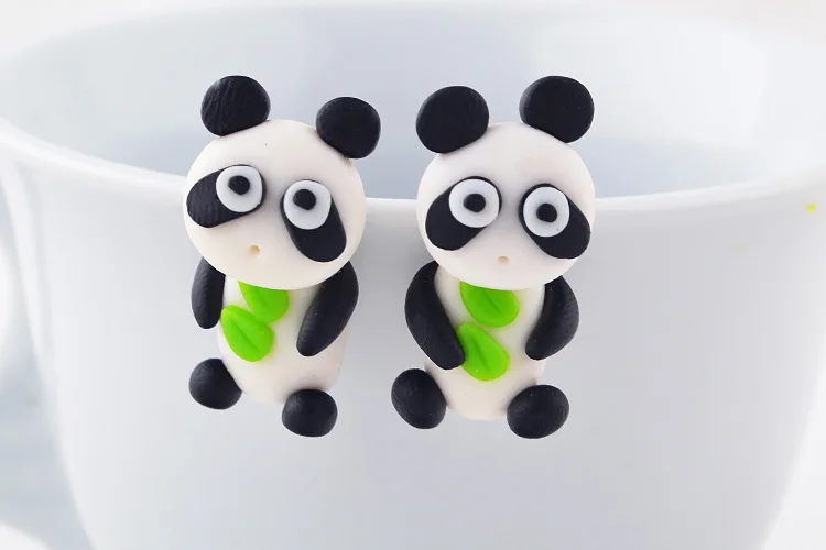 Милые 3D diy мультфильм Китай панда серьги ручной работы из полимерной глины