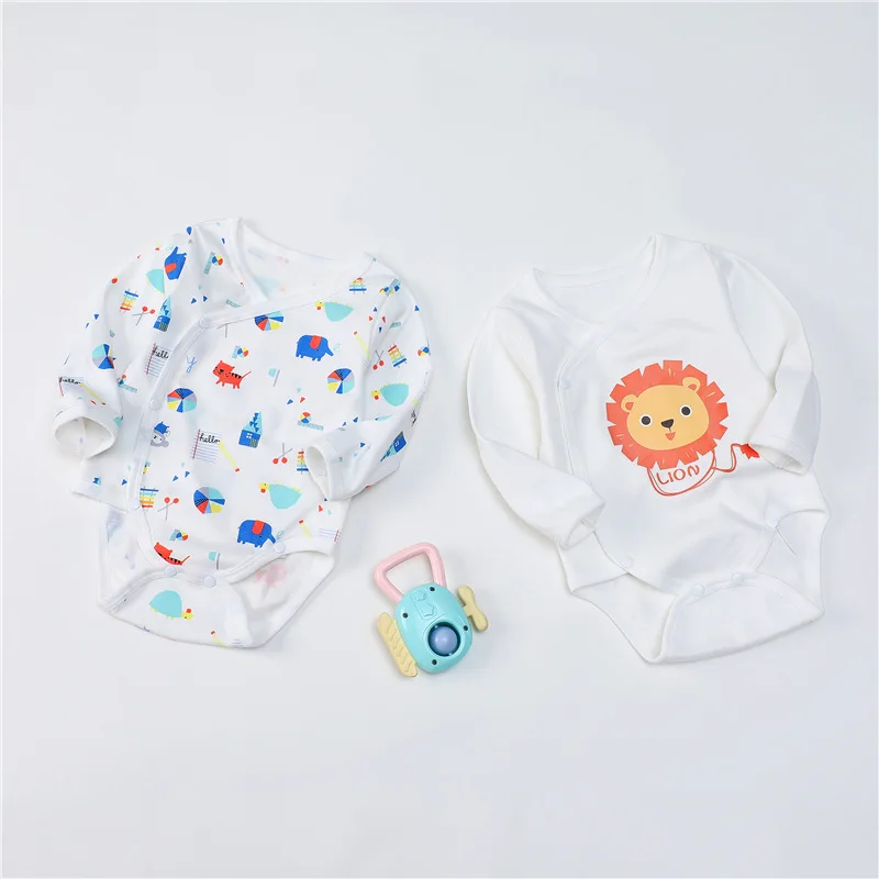 2 PCS Одежда для новорожденных мальчиков и девочек; Детские боди с боковой защелкой; боди для малышей с принтом из мультфильма; комбинезон с длинными рукавами; милая детская одежда для близнецов - Цвет: 2 PCS