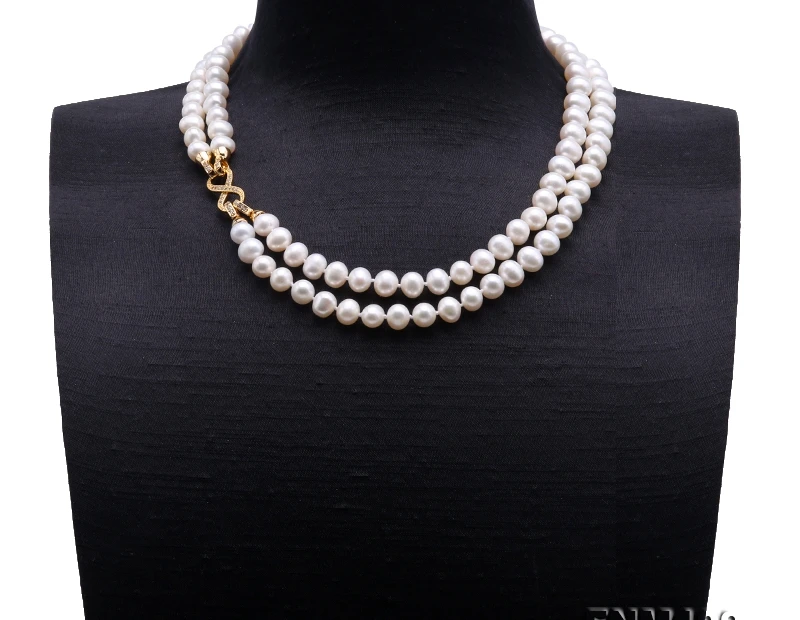 Fine Pearl Double Strand Necklace AA+ Qulaity 9-10mm natural White Freshwater Necklaces for women 18&quot Christmas gidt | Украшения и