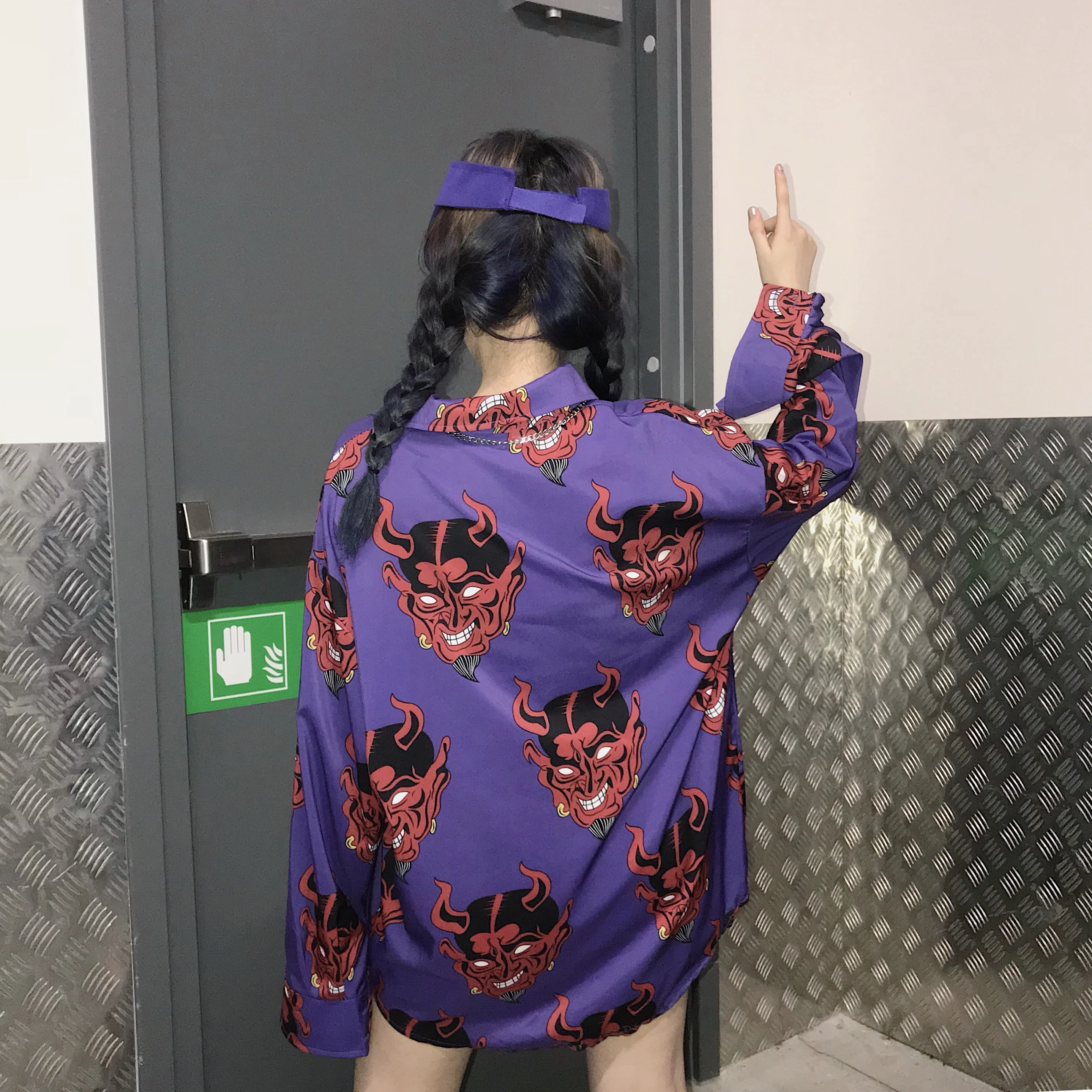 Lazy Ulzzang Harajuku Bf Свободная Повседневная рубашка с демоном женские рубашки для