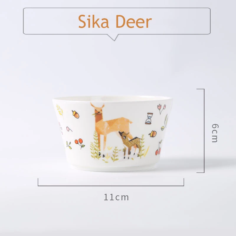 Sika Deer 1 шт., Рождественская миска, ручная роспись, миска для риса из костяного фарфора, керамическая миска, мультяшная посуда, поставка жирафа, фламинго, щенка, 4,25 дюймов - Цвет: Sika Deer