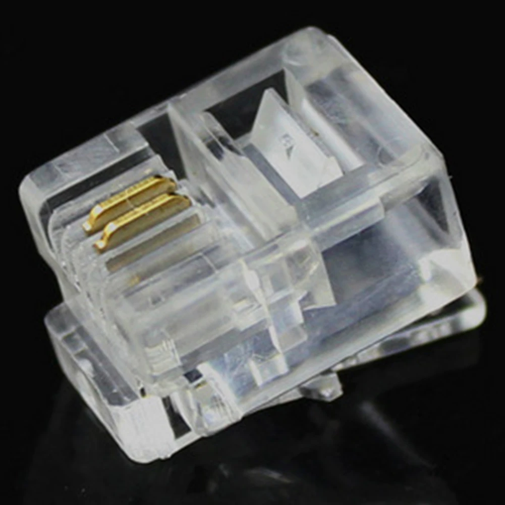 Crimp Network Transparent Cable Systems Gold Plated Contact Telephone RJ11 6P2C Powerful Connector Office Modular Plug 100Pcs |