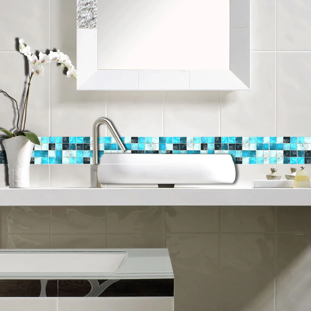 

Blue mosaic tile wall sticker kitchen bathroom dining room decoration surface covered tile sticker