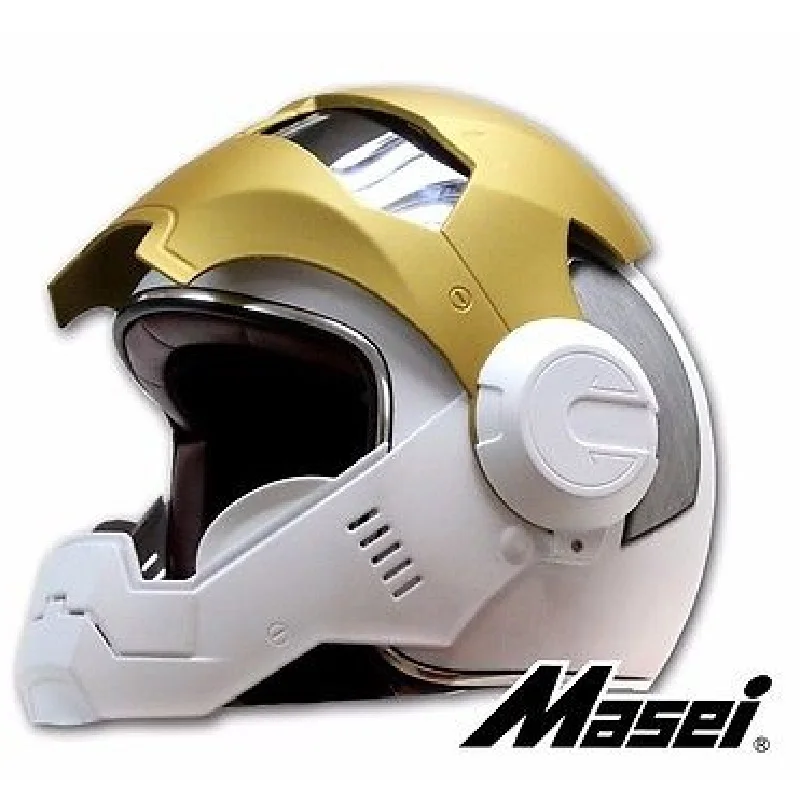 Мотоциклетный шлем MASEI 610 IRONMAN черно золотой для мотокросса полушлем с открытым