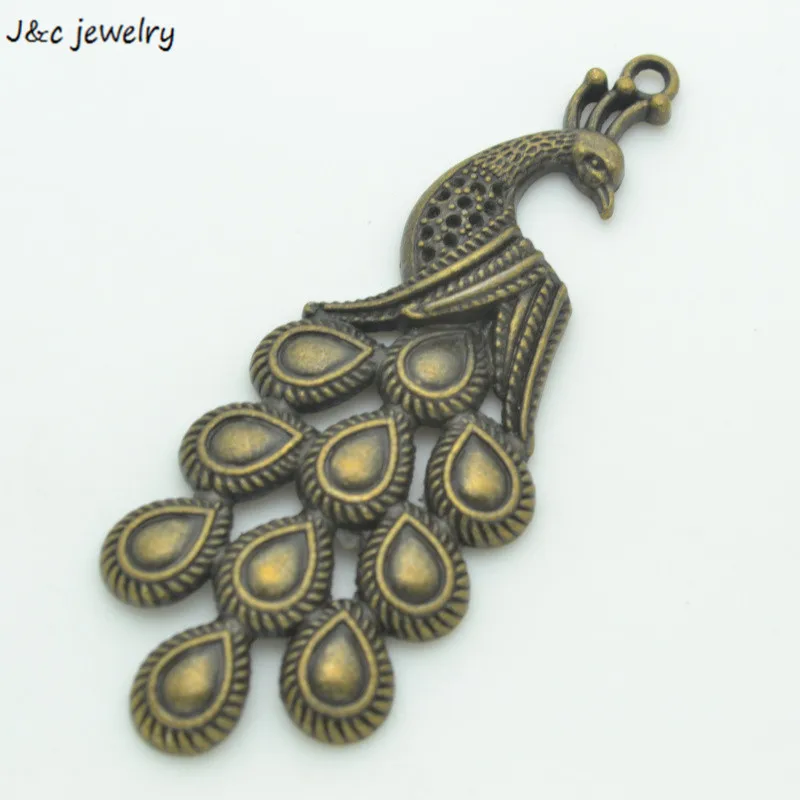 

2 pcs/lot 83*30 mm Retro Charms Antique bronze Plated Alloy peacock Pendant Jewelry Findings 3417C