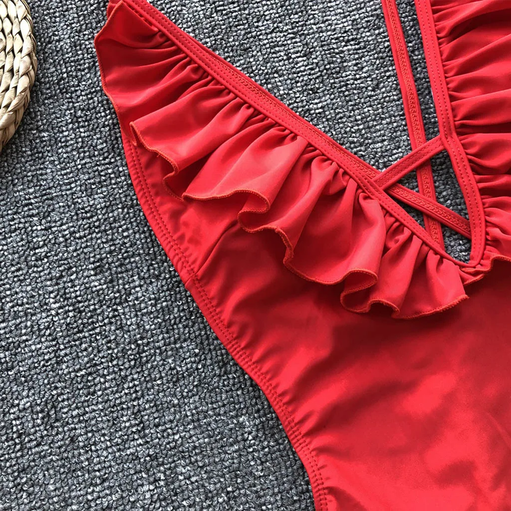 Сексуальное слитное бикини с оборками 2019 купальники женское пуш ап купальник