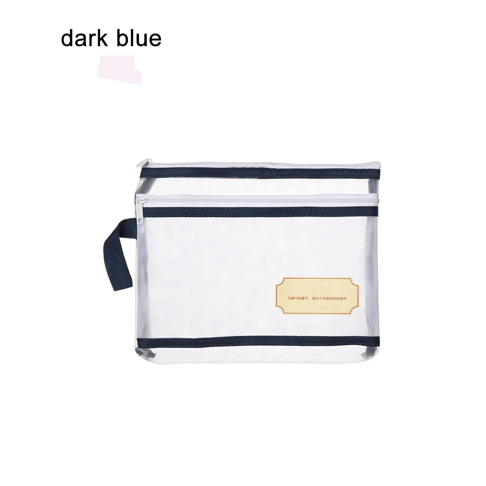 Deep Blue Нейлоновая сетчатая косметичка для хранения документов с двойным карманом, чехол-карандаш на молнии, сумка для ноутбука, офисные канцелярские принадлежности для хранения - Color: Deep Blue