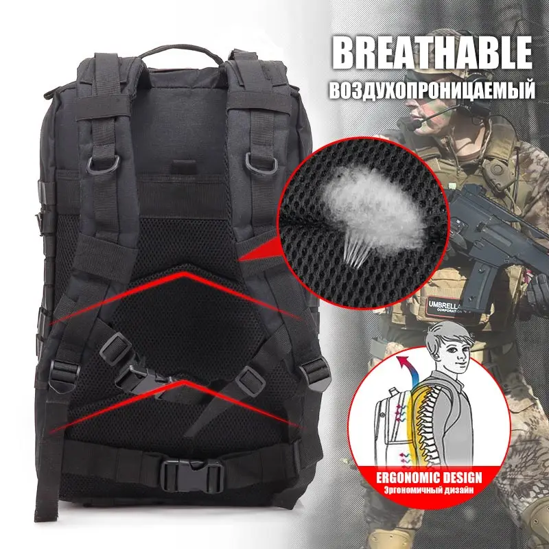

Men and Women 50L Large Military Tactical Backpack Outdoor Sports Waterproof Backpack Hiking Camping Hunting 3D Backpack