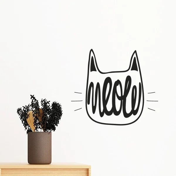 MEOW cat lover pet Милая Линия Рисование Цитата черный белый съемный стикер на стену