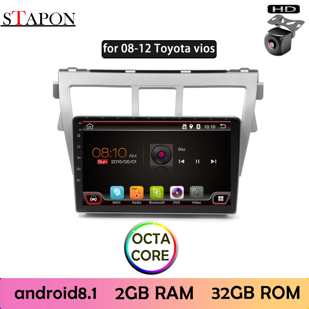 STAPON 9 дюймов для Toyota vios 2008 12 автомобилей Android8.1 2GBRAM Восьмиядерный навигационный