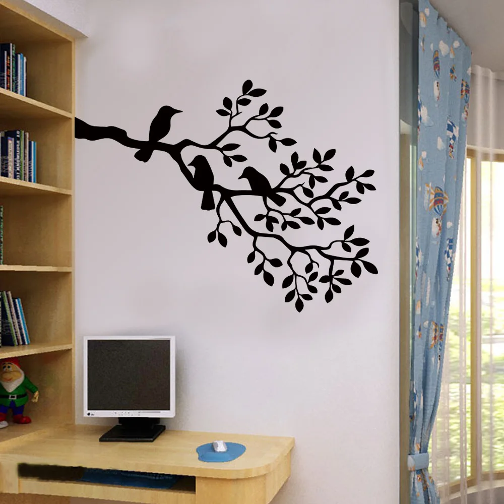 New Black Birds on the Tree Branch Wall Sticker for Living Room Decals Art Stickers Home Decoration Murals Removable | Дом и сад