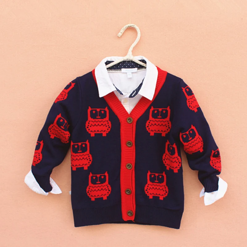 Детский свитер Новинка осени для мальчиков двойной жаккард Теплые Милые Сова