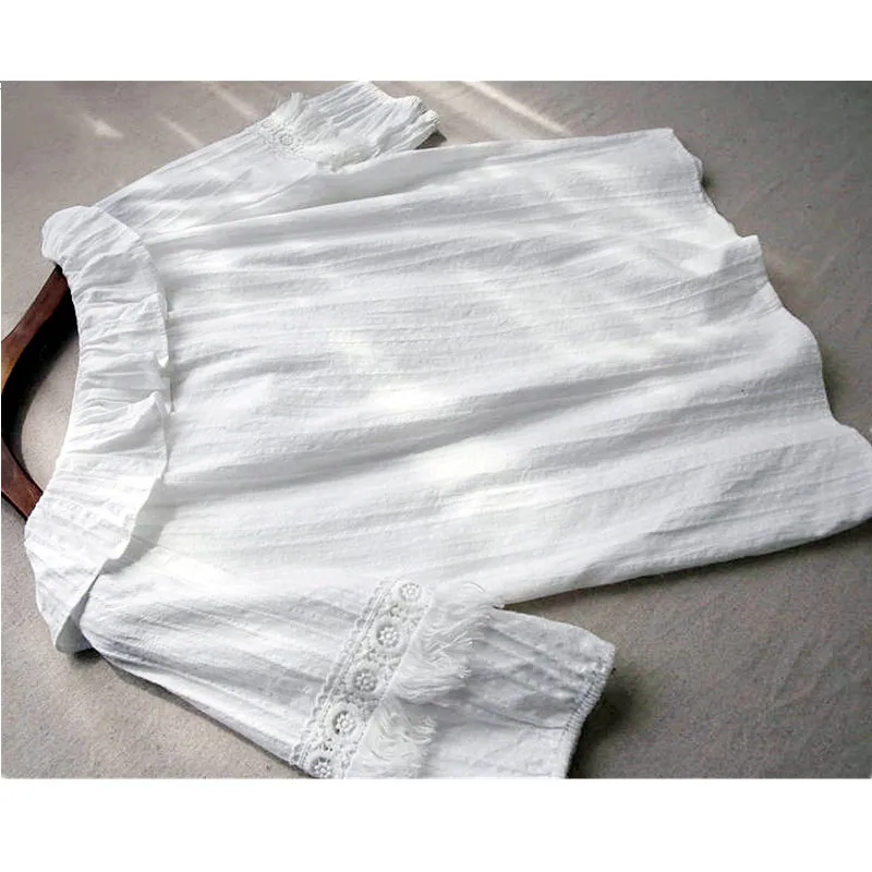 White Shirts Women 2018 Summer Tops Ladies Hollow Out Lace Patchwork Tassel Fringed Short Sleeve Woman Lace up ruffle blouses