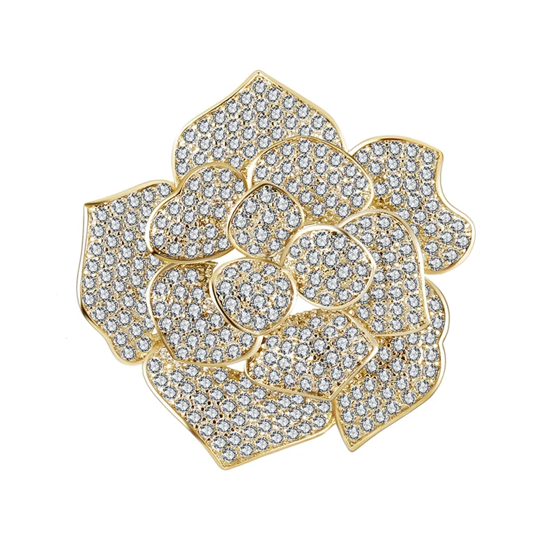 Женская булавка с фианитом роскошная Булавка С камелией и цветочным